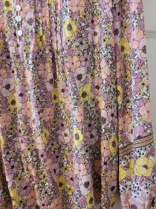 Pink and Yellow Floral Peasant Blouse - Picture 3 of 4